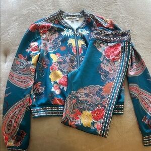 Jealous Tomato Teal Floral Bomber Jacket
